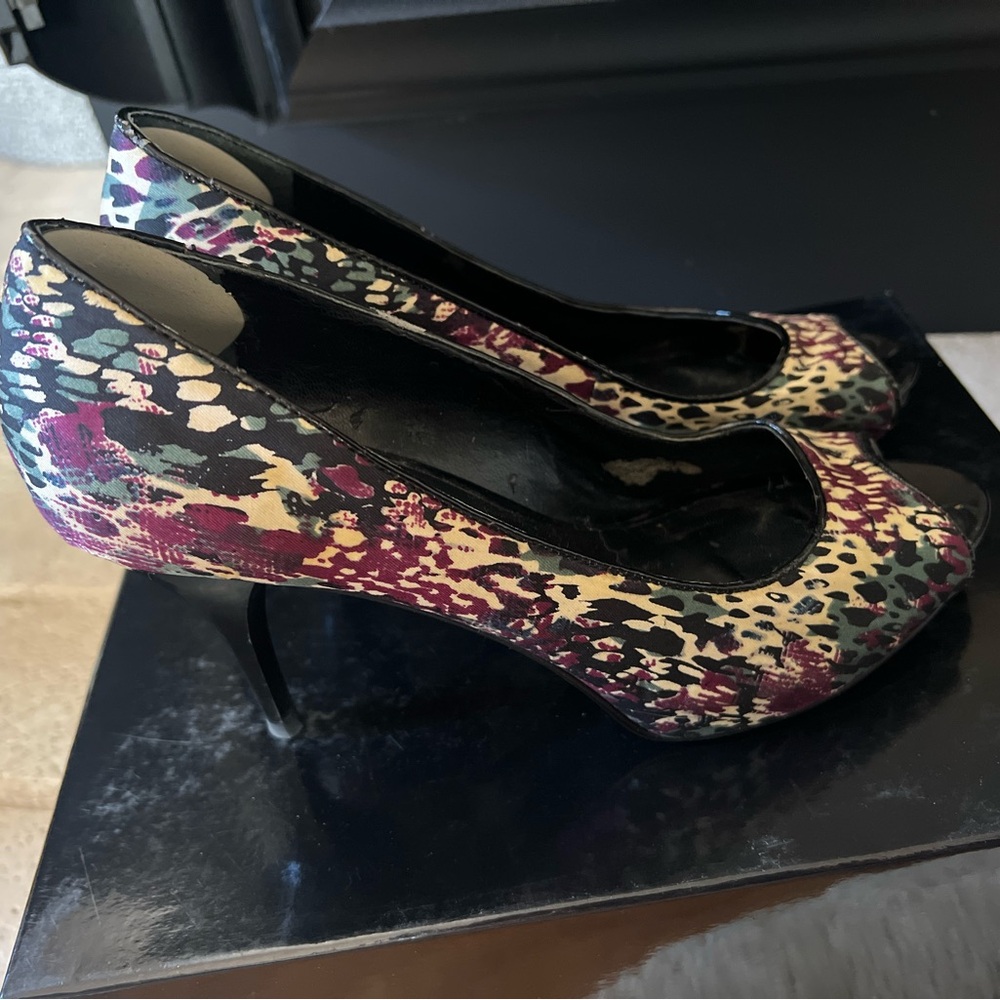 Nine West Multicolor Animal Print Peep-Toe Heels